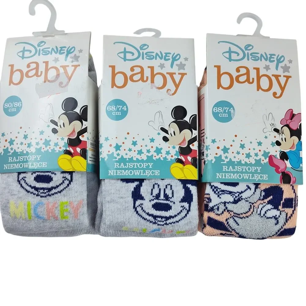 Disney Mickey & Minnie Mouse Gray Pink Baby Tights NIP